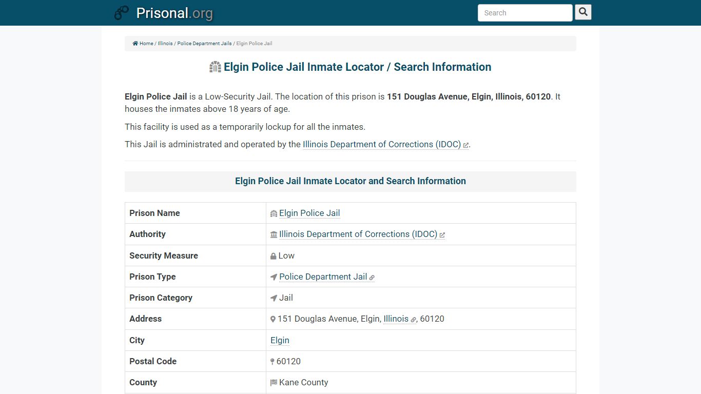 Elgin Police Jail-Inmate Locator/Search Info, Phone, Fax, Email ...